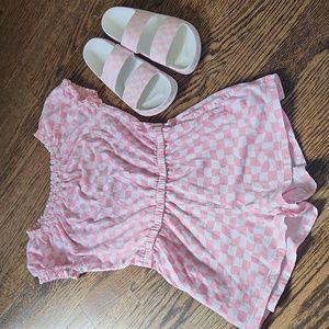 Old Navy size S(6-7) romper & size 12-13 slides bundle
